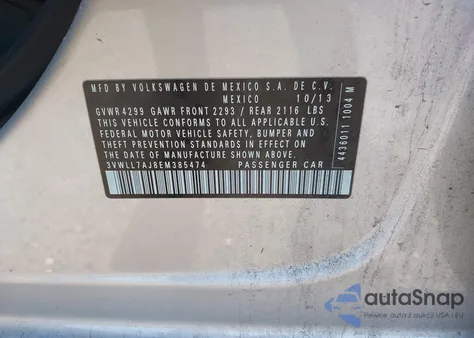 2014 Volkswagen Jetta 2.0L Tdi z USA, uszkodzony, nr VIN 3VWLL7AJ8EM385474